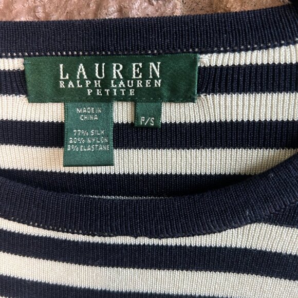 Lauren Ralph Lauren Navy Blue White Nautical Stripe Silk Blend Sweater Small P - Picture 4 of 6